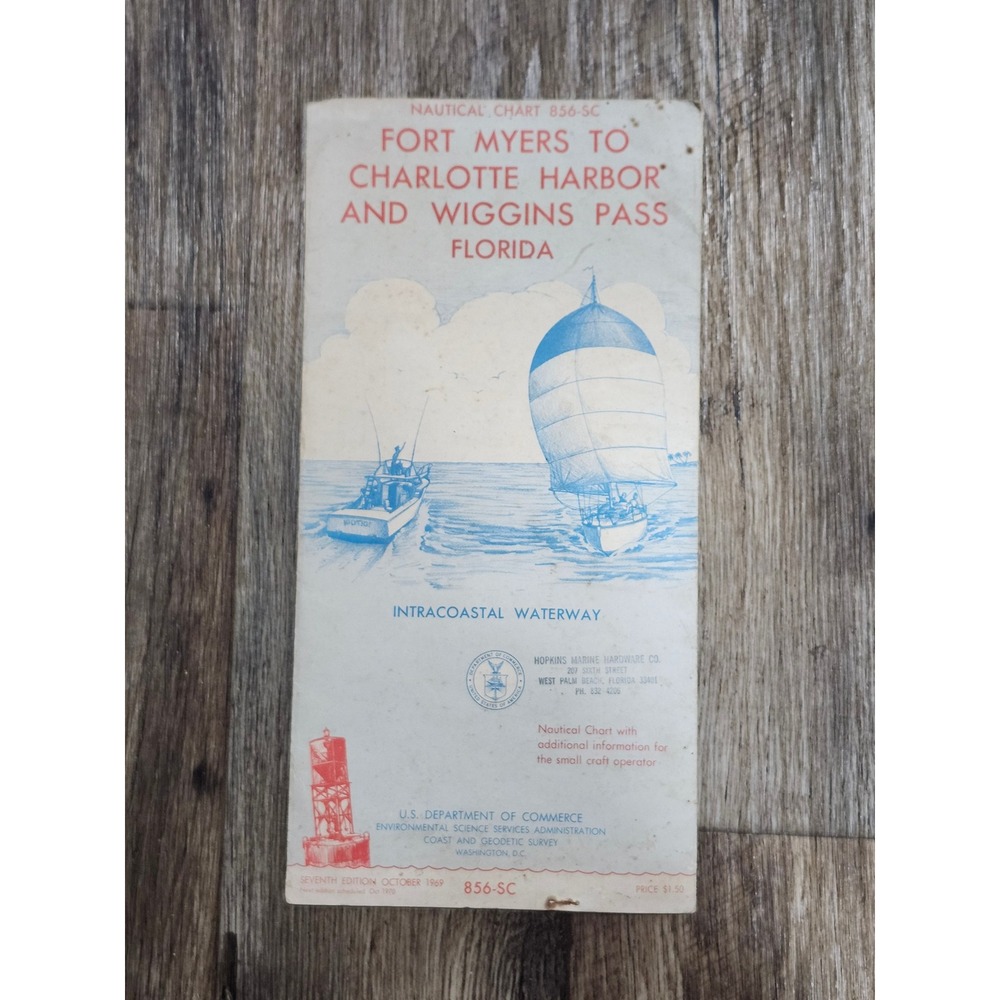 Vintage 1969 Nautical Chart 856-SC Fort Myers to Charlotte Harbor Florida Map